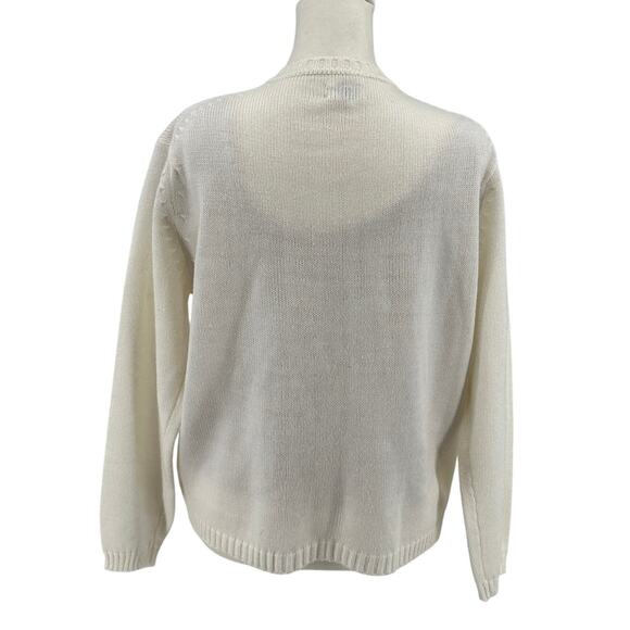 Specialty House Fashion Cardigan Sweater SZ M VTG Knit White Floral Embroidered - Picture 4 of 5